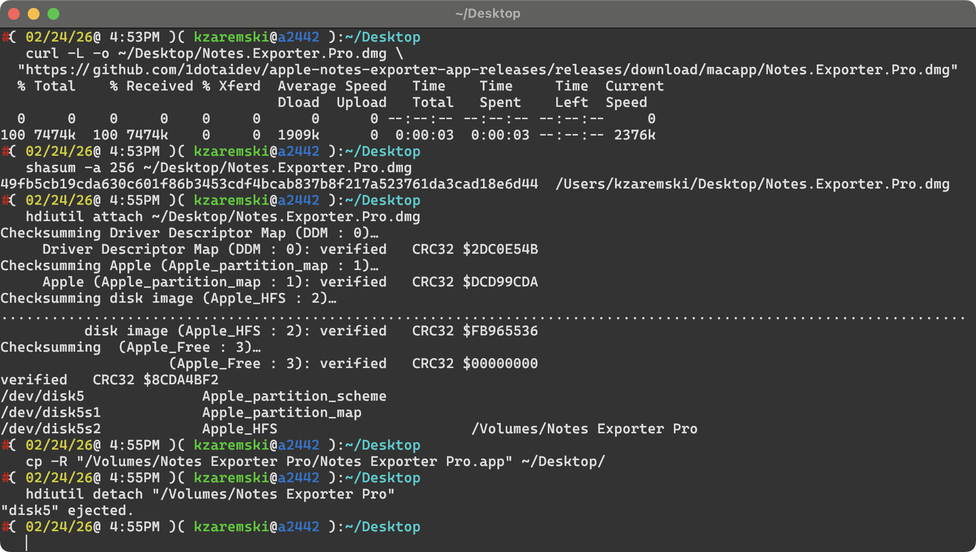 Downloading, hashing, mounting, and copying the app bundle