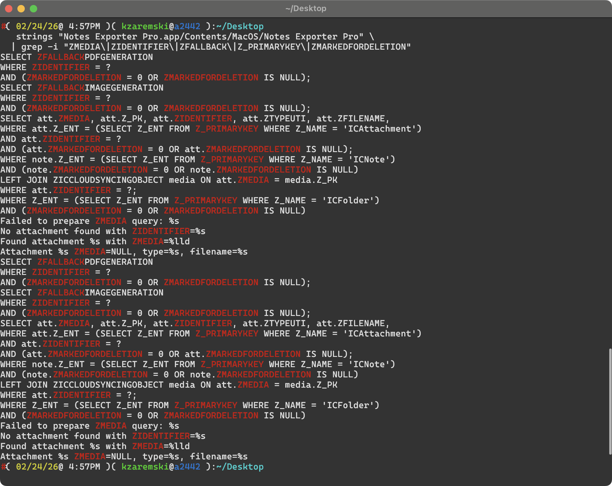 SQL queries from my source code found in their binary