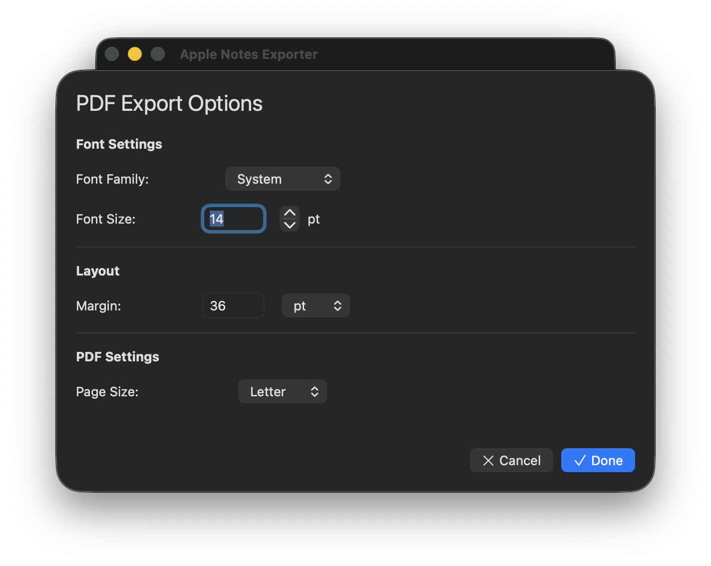 PDF Export Options