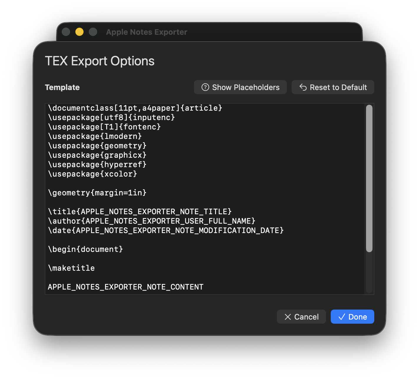 LaTeX Template Editor